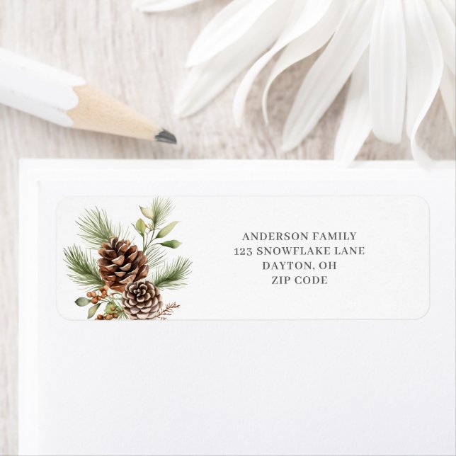 Pine Cone Christmas Return Address Label (Insitu)