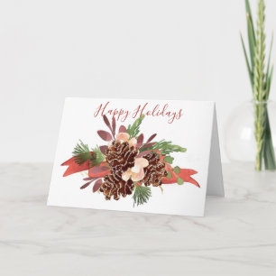 Pine Cone Cluster with Ribbon Holiday Card