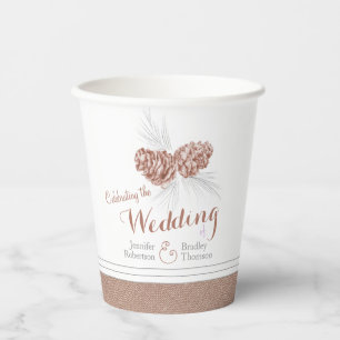 Pine cone drawing brown winter wedding custom paper cups