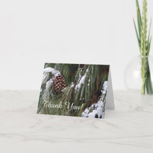 Pine Cone Evergreen Snow Winter Holiday Thank You Card