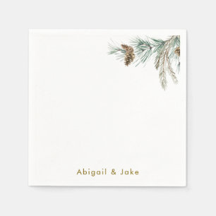 Pine Cone Foliage Personalised Holiday Cocktail Napkin