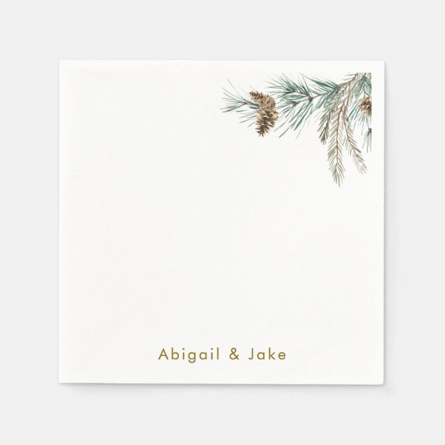 Pine Cone Foliage Personalised Holiday Cocktail Napkin (Front)