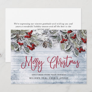 Pine Cone Holly Berry Christmas Corporate Greeting Holiday Card