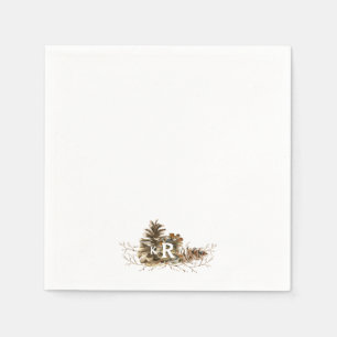 Pine Cone Monogram Cocktail Napkin
