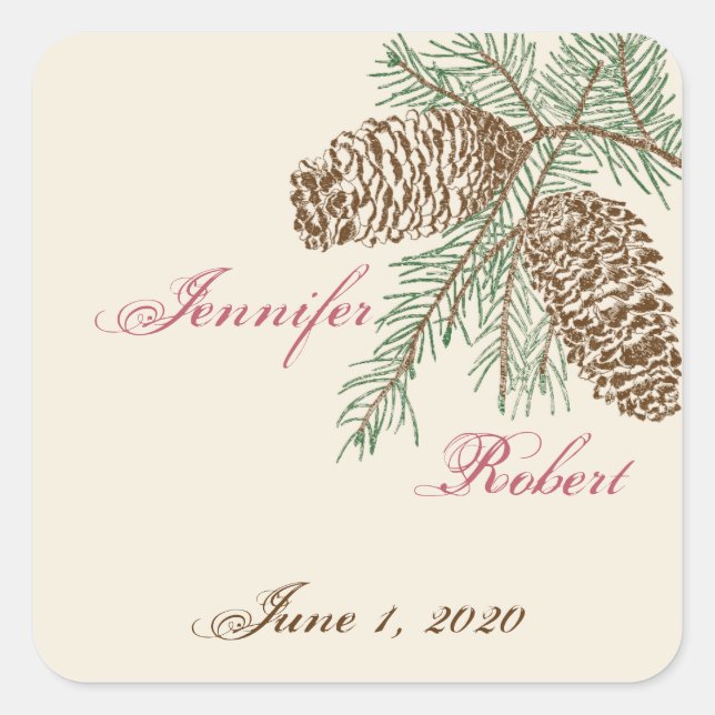 Pine Cone Nature on Cream Wedding Envelope Seal (Front)