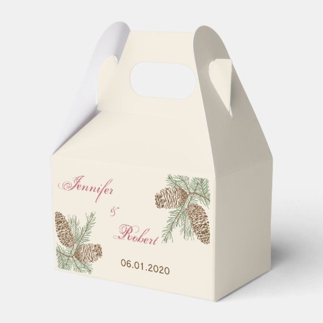 Pine Cone Nature on Cream Wedding Favour Box (Front Side)