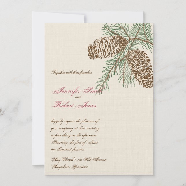 Pine Cone Nature on Cream Wedding Invitation (Front)