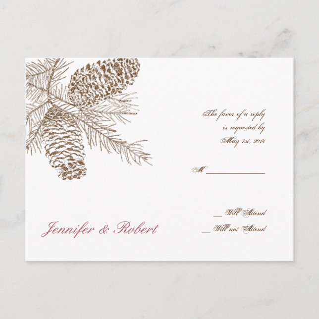 Pine Cone Nature Wedding RSVP Postcard (Front)