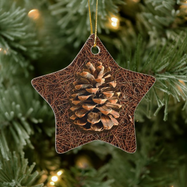 Pine Cone On Fallen Needles Ceramic Tree Decoration (Tree)