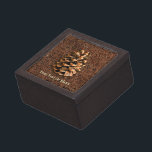 Pine Cone On Fallen Needles Jewellery Box<br><div class="desc">A digital rendering of a pine cone from Ma'alot-Tarshiha in northern Israel, the Galilee, superimposed on a background image of fallen needles. Add your own text. The Aleppo Pine (Pinus halpensis), also known as the Jerusalem Pine is the only species of wild pine that grows in Israel. It is commonly...</div>