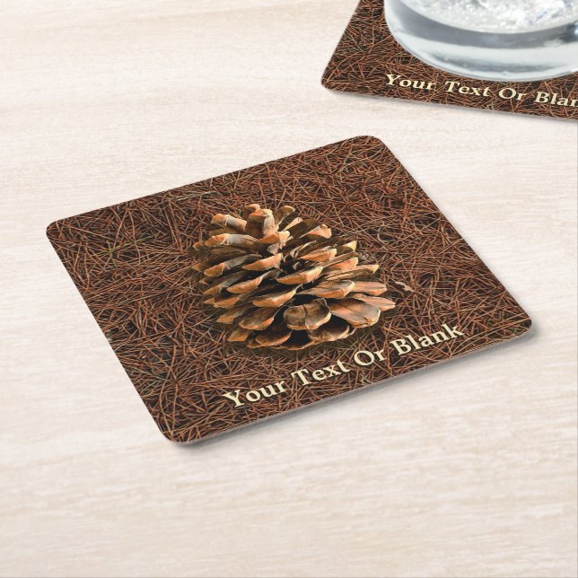 Pine Cone On Fallen Needles Square Paper Coaster (Angled)