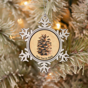 Pine Cone On Old Paper Snowflake Pewter Christmas Ornament