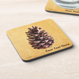 Pine Cone On Vintage Paper Coaster