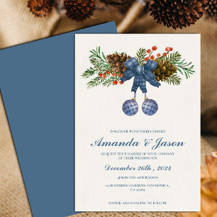 Pine Cone Red Berries Christmas wedding Invitation