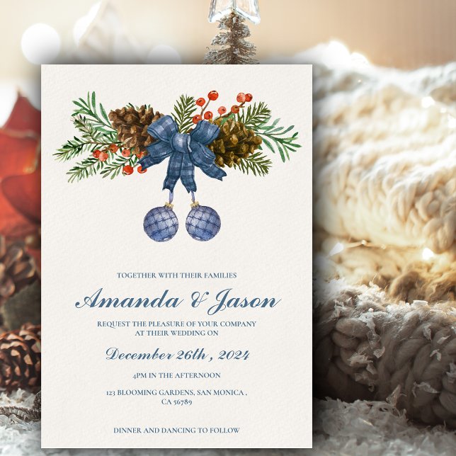 Pine Cone Red Berries Christmas wedding Invitation (Pine Cone Red Berries Christmas wedding Invitation)