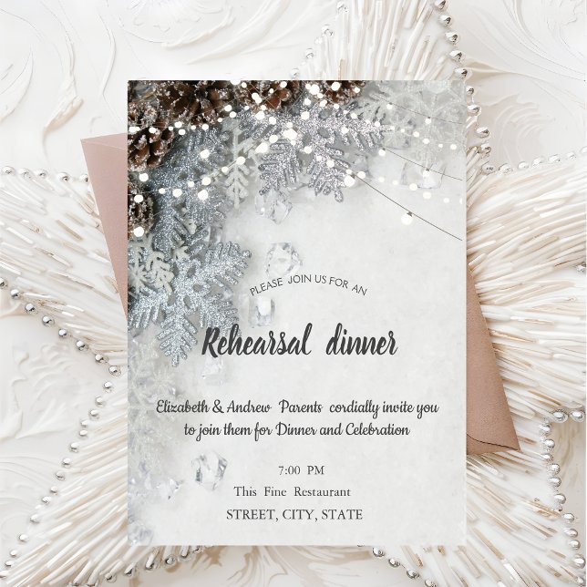Pine Cone, Snowflakes Rehearsal Dinner Invitation (Creator Uploaded)