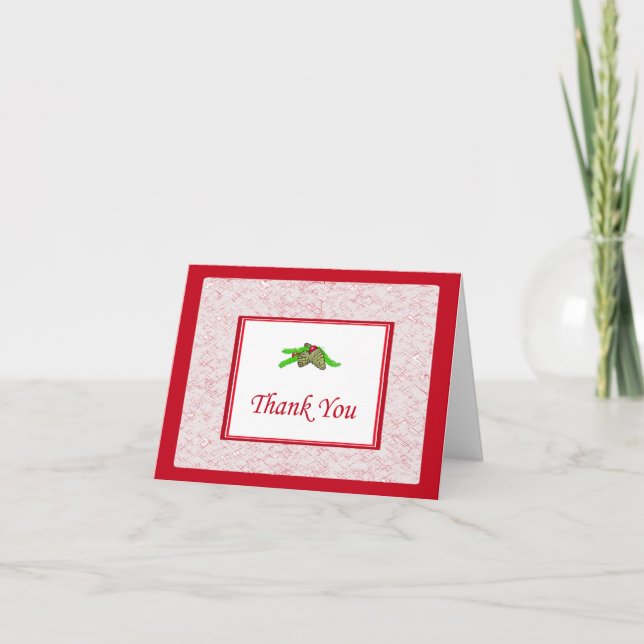 Pine Cone Thank You Card With Red Border (Front)