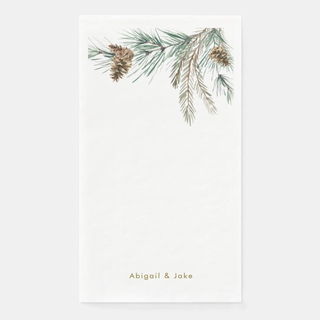 Pine Cone Winter Foliage Personalised Holiday Napkin (Front)