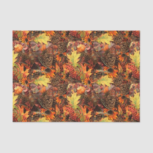 Pine Cones and Autumn Leaves Tissue Paper (Front)