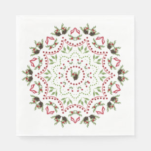 Pine cones and berries Mandala paper napkin