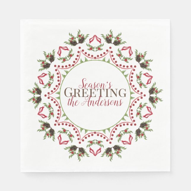 Pine cones and berries Mandala paper napkin (Front)