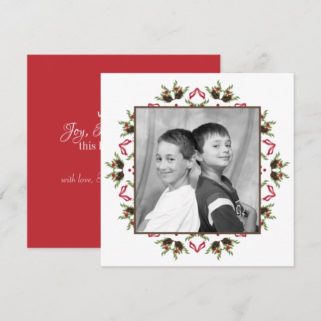 Pine cones and berries Mandala photo card square (Front/Back)