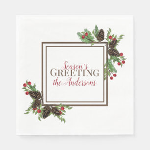 Pine cones and berries paper napkin