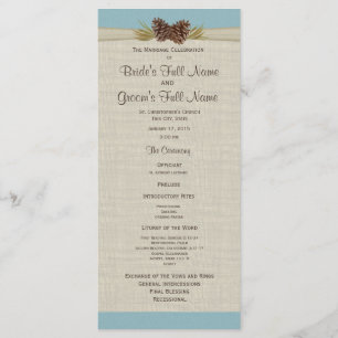 Pine Cones and Burlap Blue Wedding Program Programme