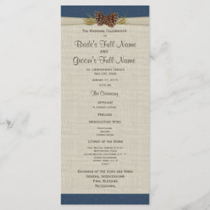 Pine Cones and Burlap Navy Blue Wedding Program Programme
