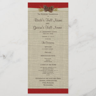 Pine Cones and Burlap Red Wedding Program Programme