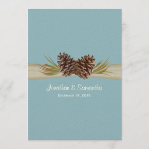 Pine Cones and Burlap Winter Blue Wedding Invitation