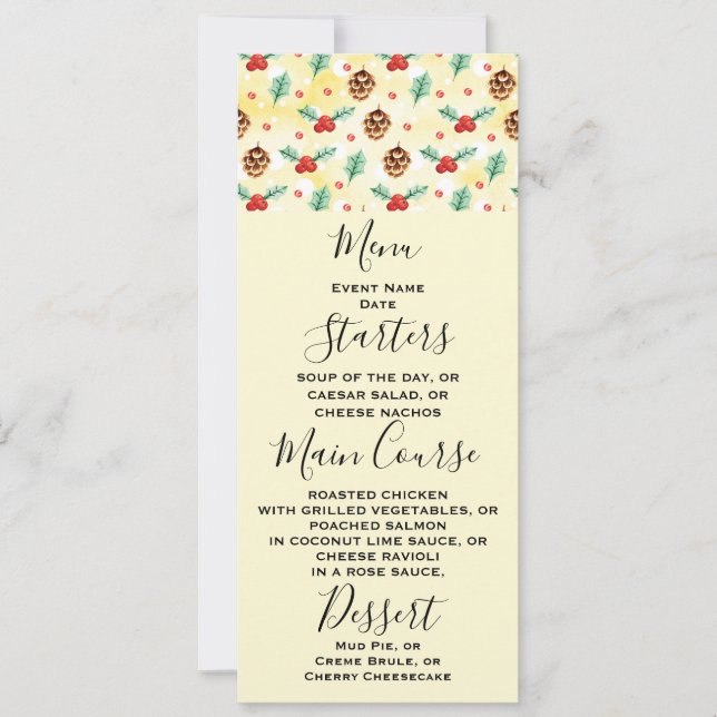 Pine Cones and Holly Christmas Pattern Invitation (Front)