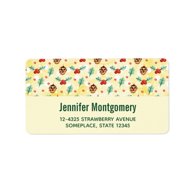 Pine Cones and Holly Christmas Pattern Label (Front)