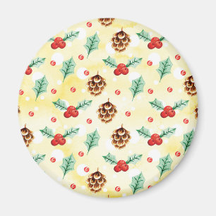 Pine Cones and Holly Christmas Pattern Magnet
