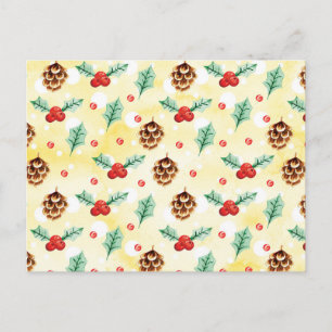 Pine Cones and Holly Christmas Pattern Postcard