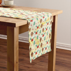 Pine Cones and Holly Christmas Pattern Short Table Runner