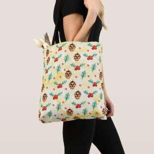 Pine Cones and Holly Christmas Pattern Tote Bag