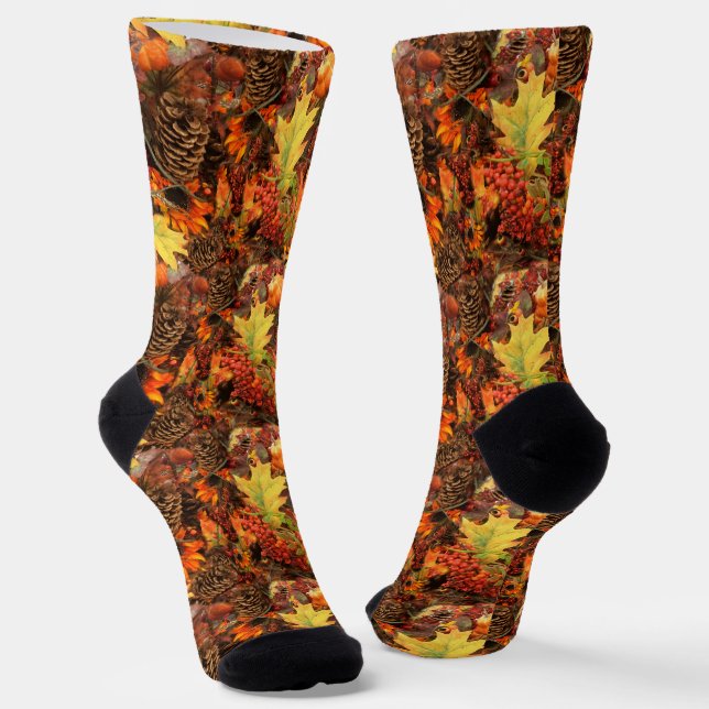 Pine Cones and Leaves Autumn Socks (Angled)