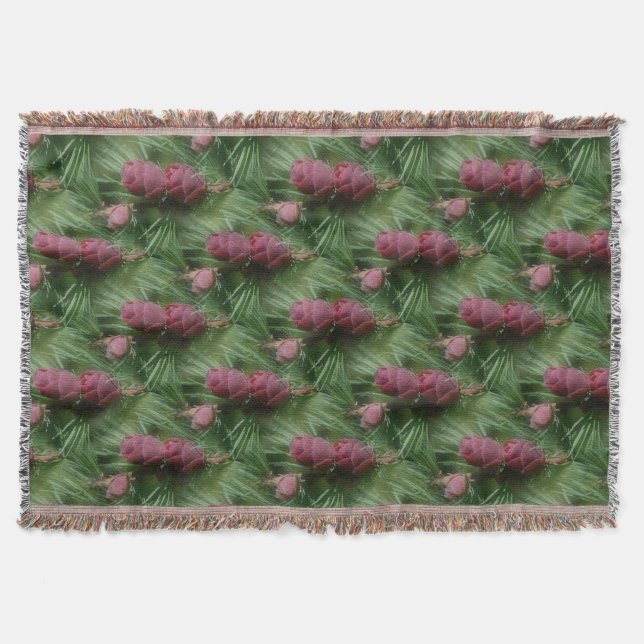 Pine Cones And Pine Needles Nature Pattern Throw Blanket (Front)
