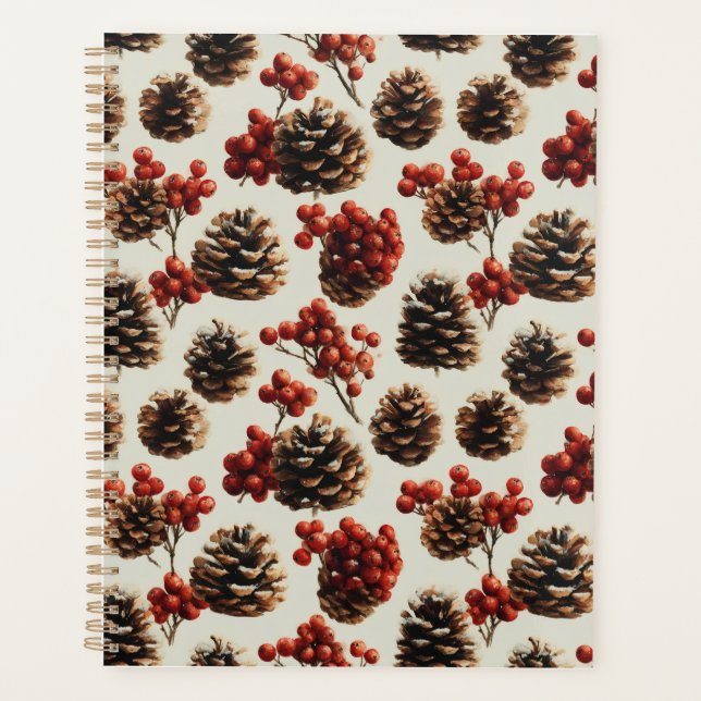 Pine Cones and Red Berries Winter Pattern Planner (Front)