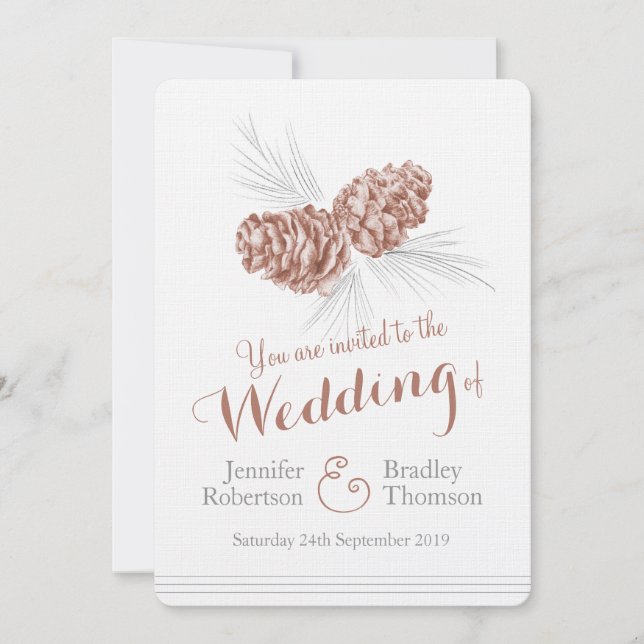 Pine cones art brown winter wedding invitations (Front)