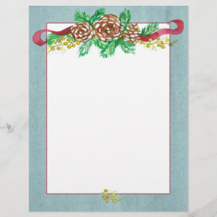 Pine Cones Berries Grey Christmas Letter Custom Letterhead