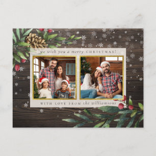 Pine Cones & Berries Rustic Wood Christmas Photo Postcard