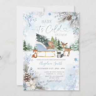 Pine cones Blue Snowflake Truck Baby Shower Invitation