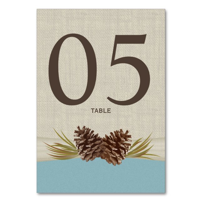 Pine Cones Blue Table Number Card (Front)