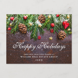 Pine Cones Branch Christmas Corporate Greeting Postcard