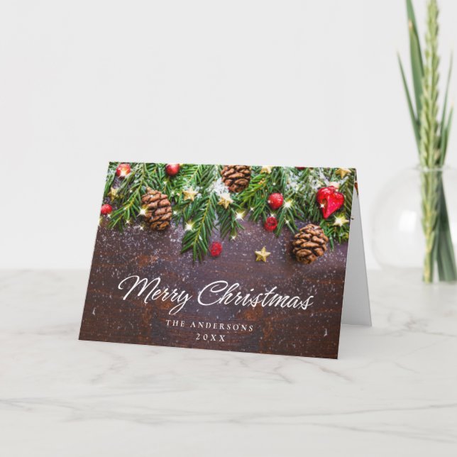 Pine Cones Branch Rustic Christmas Holiday Card (Front)