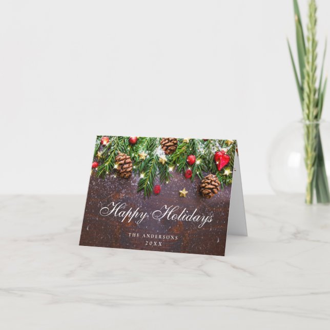 Pine Cones Branch Rustic Christmas Holiday Card (Front)