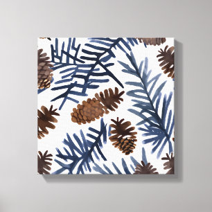 Pine Cones & Branches Watercolor Winter Painting Canvas Print