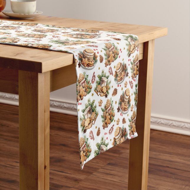Pine Cones, Candy Canes and Holiday Sweets Pattern Short Table Runner (In Situ)